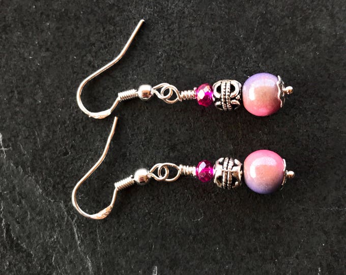 Bright Pink Irresistible Earrings - Pink-Blue Shiny Earrings - Fashion Pink Earrings - Pretty Pink Earrings - Purple-Pink Earrings