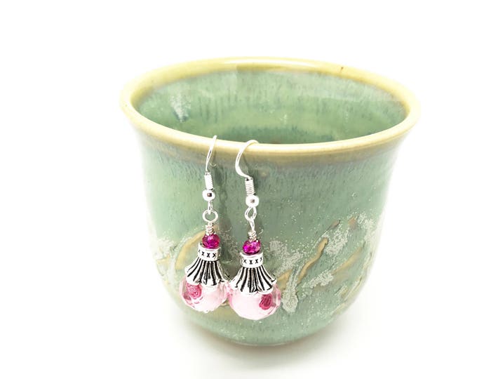 Pink Flower Earrings - Drop Dangle Earrings - Beaded Earrings - Rose Floral Earrings - Floral Earrings - Dangle earrings - Floral Jewel