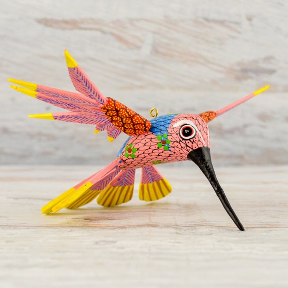 A1352 Hummingbird Alebrije Oaxacan Wood Carving Painting