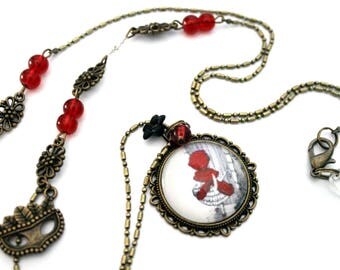 Bohemian necklace "little Red Riding Hood" and tree-retro vintage glass brass bronze