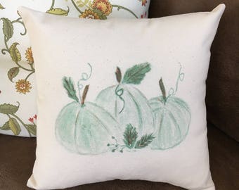 Pillow, Pumpkin Pillow, Seasonal Pillow, Coastal Fall Pillow, Blue Pumpkin Pillow, Home Decor Throw Pillow, 12" pillow, Art Pillow, Gift