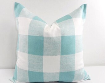 SALE Blue Pillow. Buffalo Check Pillow. Decorative Pillow. Canal Blue Pillow cover. Country Pillows Cotton. Sham Pillow case.Select your si