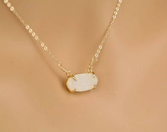 Oval Druzy Necklace, Choker, Sparkle, Dainty Jewelry, Titanium Plated Druzy, Kendra Inspired,