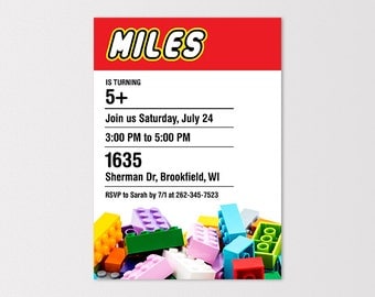Lego Birthday Invitation, Lego Party Invitation, Lego Birthday Printables, Lego Building Block Party, Lego Invite, 5x7 inch Digital Download