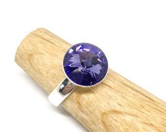 Sterling silver adjustable Swarovski rivoli solitaire ring
