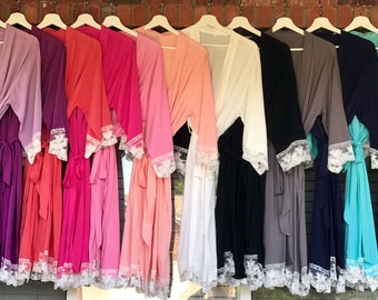 Lace Trimmed Bridesmaid Robes, Wedding Party Robes, Lace Robes, Getting Ready Robes, Wedding Robes, Bridal Robes, Cotton Robes