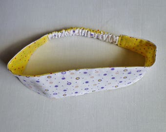 Headband baby and toddler reversible, polka dots on white background and polka dots on yellow background