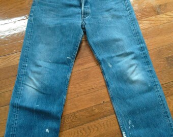 Vintage Levi 501 Strauss jeans,35 31,Button fly,501xx,blue denim,paint splatter, Distressed,80's, Boyfriend,Pants,Cuffed,favs,sale,Hipie
