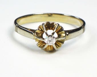 Antique Diamond Ring Vintage Diamond Ring Pre-Engagement Ring Promise Ring 14k Gold Diamond Ring Hallmarked Diamond Solitaire European Cut
