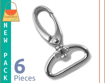 1 Inch Swivel Snap Hooks, Nickel Finish, Handbag Purse Bag Making Hardware Supplies, 1", 6 Pieces, SNP-AA055