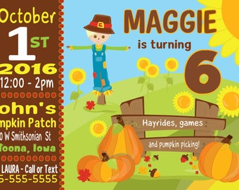 Pumpkin Patch Birthday Invitation Digital File Print at Home