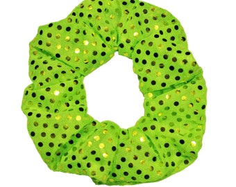 Neon Green Sequin Scrunchies Ponytail Holder (Free Shipping Worldwide) Hair Accessories Made in USA