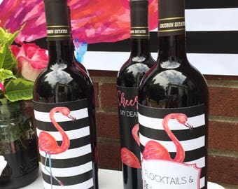Flamingo wine label | Etsy