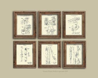 Lake house decor Vintage Water Ski art set of 6 unframed prints cream background art prints, Water Sports decor, Water Skiing Boating Decor