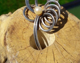 Sterling Silver and Cultured Pearl Brooch, West Germany