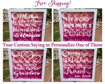 Free Shipping! 3D Paper Flower Shadow Box, Personalized Gifts for Mom, Grandma, Mother's Day, Birthday Gift, Paper Roses, Princess, Roses