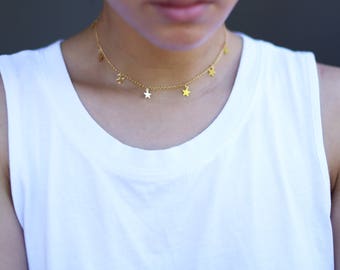 Star Dangle Choker // Gold Star Necklace