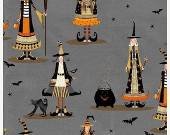 Witchy Halloween Fabric / Studio E Fabrics 3705 / Happy Halloween Fabric / Allover Witch Fabric / Yardage and Fat Quarters
