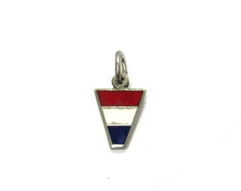 Vintage Sterling Silver International Maritime Signal Flag Pennant # 3 Blue, Red + White Enameled Nautical Charm