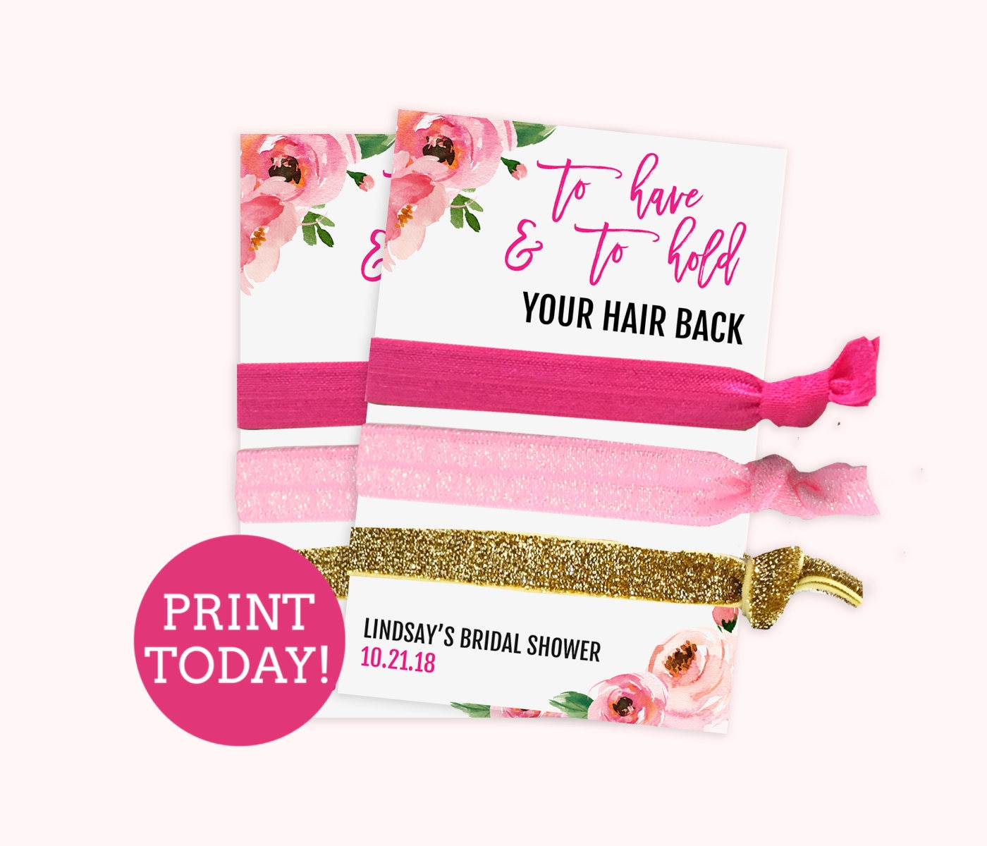 Floral Hair Tie Favors Card Template DIY Hair Tie Favor