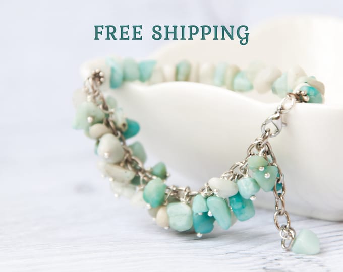 Amazonite jewelry - Multi colored bracelet / Amazonite bracelet / Mint green beaded bracelet / Mothers day gift from son