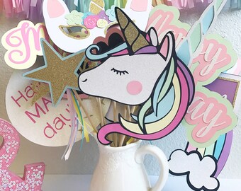 Unicorn Photo Booth Props | Unicorn Party Decor | Unicorn Photo Props | Birthday Party Photo Booth Props | Pastel Party Decor | Rainbow Part