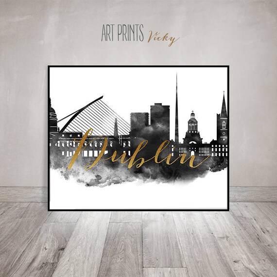 Dublin wall art print black and white poster Dublin skyline