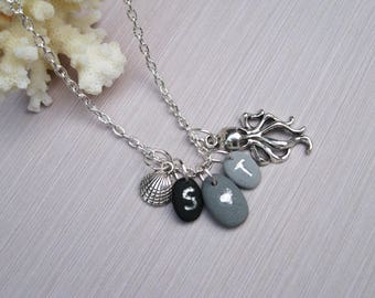 Personalized Charm necklace Initial charm Nautical necklace Sea jewelry Ocean necklace Sea Shell necklace Octopus jewelry Travel necklace