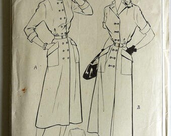 1950s Slim Double Breasted Coat Dress Pattern