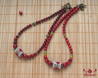 Embroidered necklace red jewelry poppy flower jewelry coral beaded necklace nature jewelry hand embroidery jewelry birthday gift for women