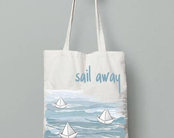 Paper boat bag, summer tote bag, Canvas tote, printed tote bag, Reusable Bag, Everyday carry, beach bag tote, quote tote bag, summer gifts