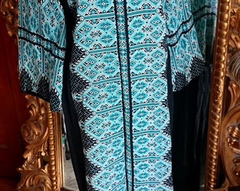Vintage Indian Blue and Black Embroidered 1970's Caftan