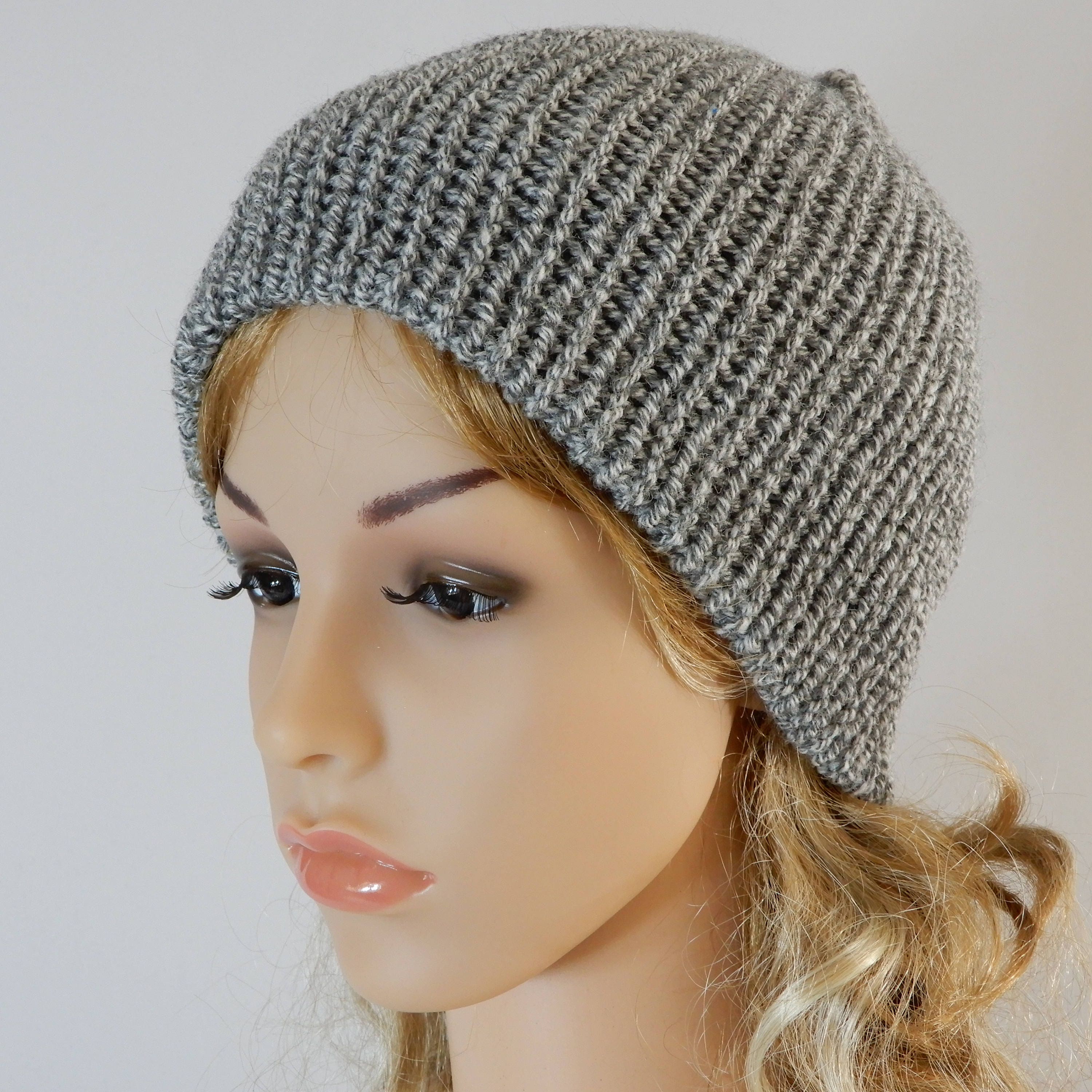 Gray winter beanie Adult unisex beanie Knit hat women Skull