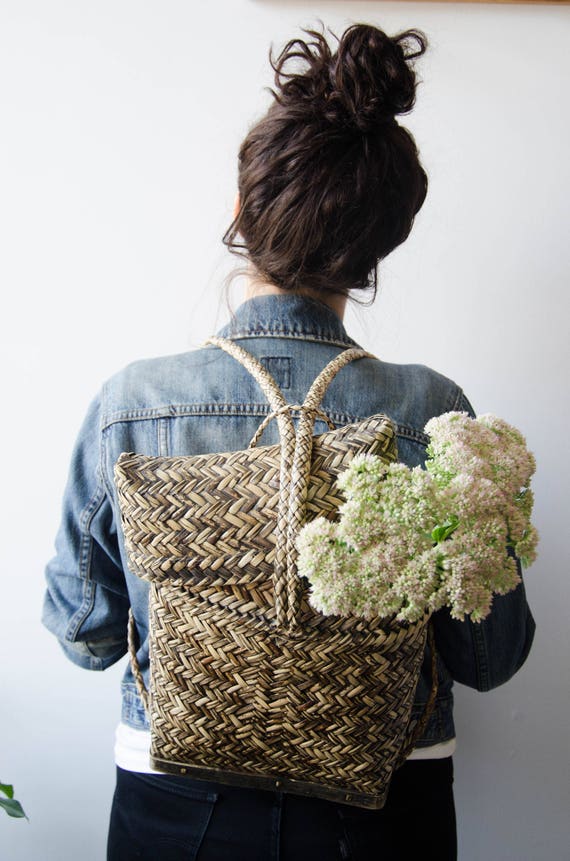 Vintage Rattan Basket Backpack