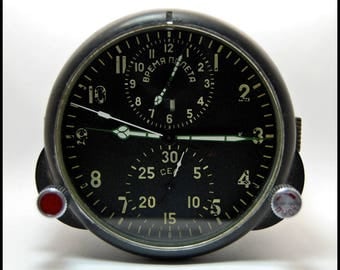 Vintage Soviet Military Clock Chronograph ACHS-1M 1970's Aircraft MIG USSR Russia Russian Watch