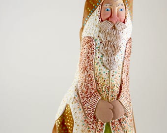Hand carved Santa in Cypress Knee wood and painted in acrylics//Gift//Great Decoration//Wood//Figure in Wood//Santa Claus//Cypress Knee