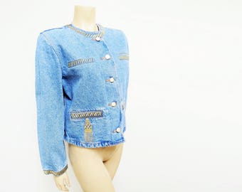 Denim Jacket, UK12, Vintage, Roccobarocco, Bling, Vintage Denim Jacket, Vintage Clothing, Denim, Designer, Vintage Clothing, Boho