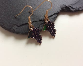 Gold enamel grapes earrings , fruit jewellery , grapes , grapes jewellery , fruity , cute , gold earrings , food jewelry