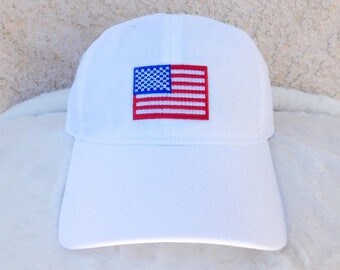 4th of July Dad Hat, American Flag Dad Hat, Fourth of July Baseball Hat, Dad Hat, Embroidered American Flag Dad Hat, White July 4th Dad Hat