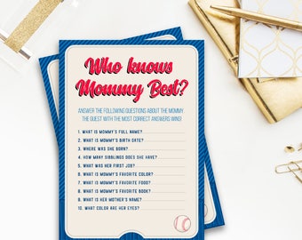 Who knows mommy best, How well do you know mommy, Baseball Baby Shower Game, Activities, Little Slugger, All Star, Sports, baseball, 053