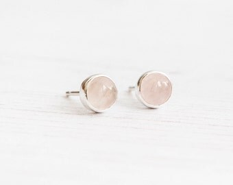 Rose Quartz Earrings, Blush pink earrings, Delicate earrings, Gemstone stud earrings, Bridesmaid gift, Gift for her, Rose quartz jewelry