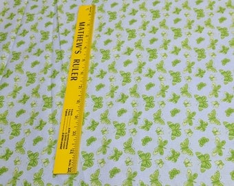 Green Butterflies on Blue Cotton Fabric