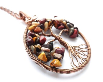 Tree-of-Life pendant Family tree necklace Mookaite pendant Australian jasper necklace Wire wrapped jewelry Gift for her Protection amulet