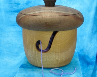 Yarn Bowl Wood Acorn Box Figured Maple and Black Walnut #105