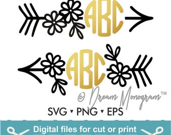Arrow Svg / Monogram Frame Svg / Floral Frame Svg / Arrow Monogram Svg / Cutting files for use with Silhouette Cameo and Cricut