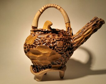 Koi Teapot I. Wheel Thrown and Hand Carved One of a Kind Stoneware Teapot.