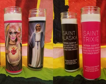 Drag Queen Prayer Candles - Alaska Alyssa Trixie Naomi Aja Vida Noxeema ChiChi Drag Race To Wong Foo Saint
