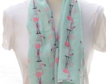 Aqua flamingo Scarf shawl, Beach Wrap, Cowl Scarf, aqua flamingo print scarf, cotton scarf, gifts for her