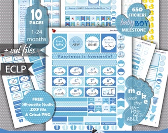 SALE Baby Milestone Stickers, Baby Planner Stickers Printable, Baby Boy Planner Stickers, Pregnancy Tracker, Erin Condren, cut files ST-285