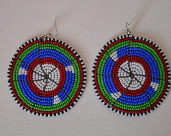 African Maasai Beaded Dangle Earrings | Tribal earrings | Multi color Earrings | Round Earrings | African Jewelry | Gift for Her
